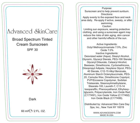 Broad Spectrum Tinted Cream Sunscreen, Dark (SPF 30) - Advanced Skin Care Day Spa - Advanced Skin Care